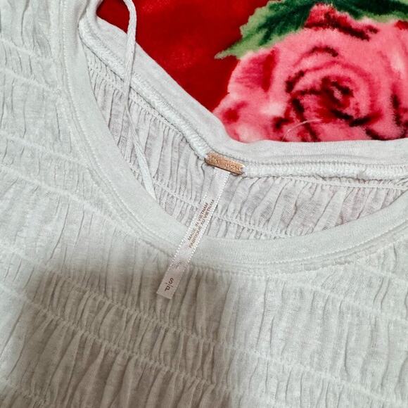 Free People Smocked Babydoll Top White Women's Small Cottagecore Romantic Linen - Picture 13 of 15